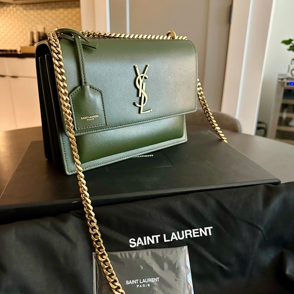 Saint Laurent | YSL Sunset Crossbody Bag in Olive Green with Gold Hardware - Picture 2 of 10